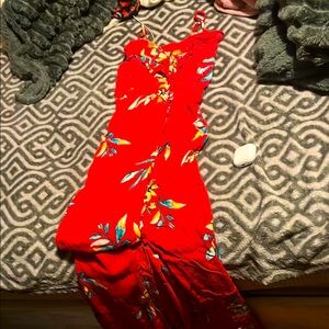 Vibrant Red Floral Dress